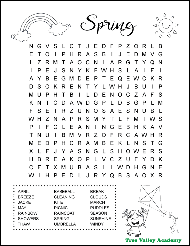 Free Printable Spring Break Word Search For Kids