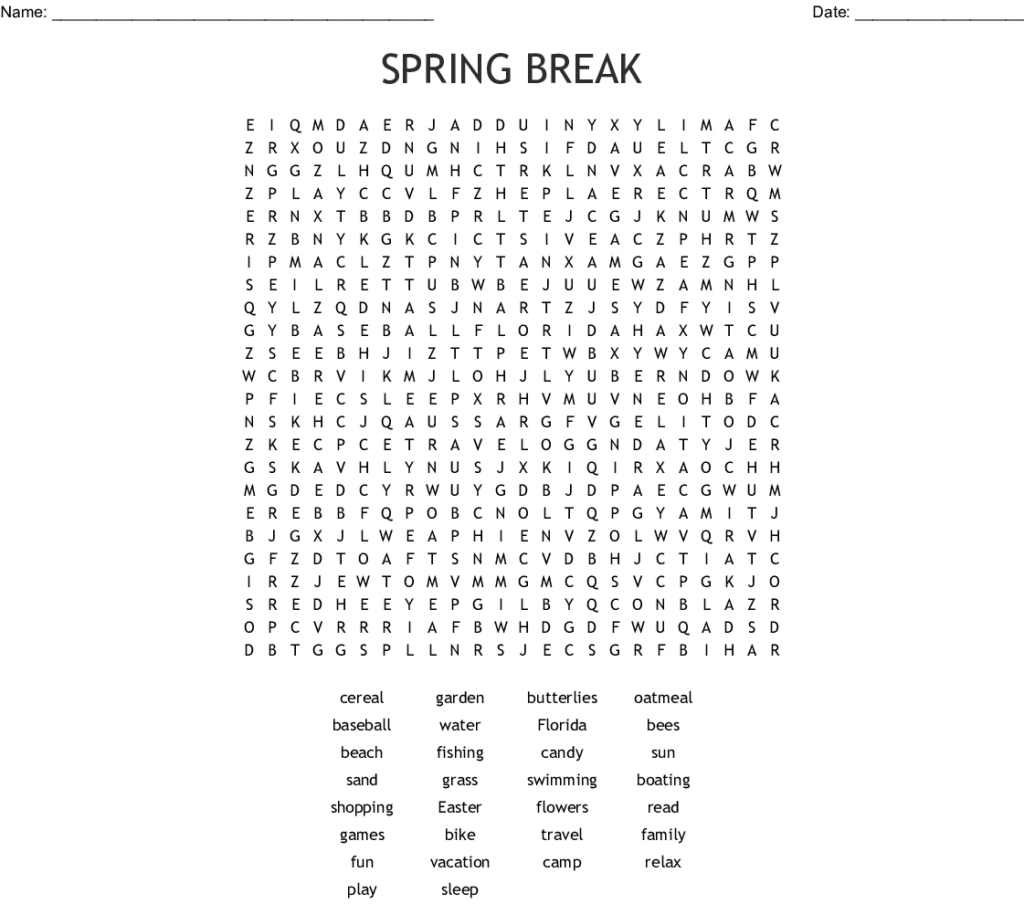 Free Printable Spring Break Word Searches Word Search Printable ...