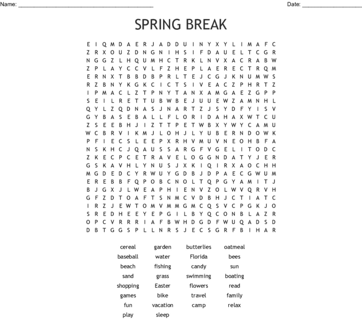 Spring Break Word Search Printable