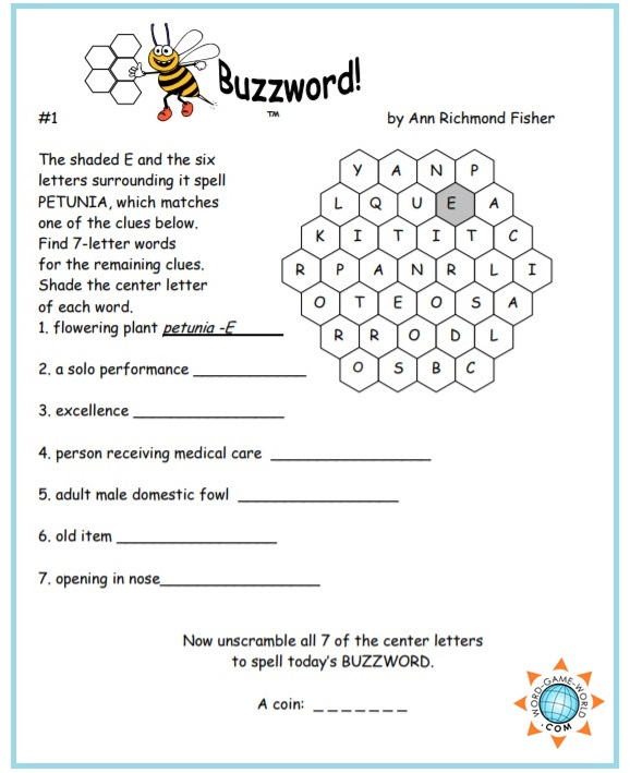 Free Printable Word Games Buzzwords 