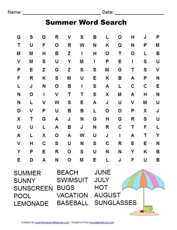 Printable Word Searches For Adults Summer