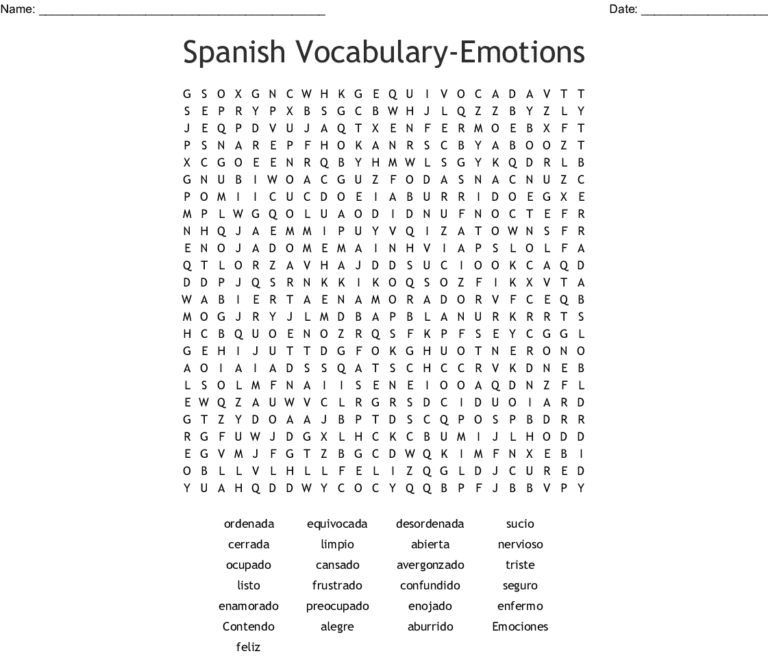 Free Spanish Word Search Printable Word Search Printable Printable Word Search