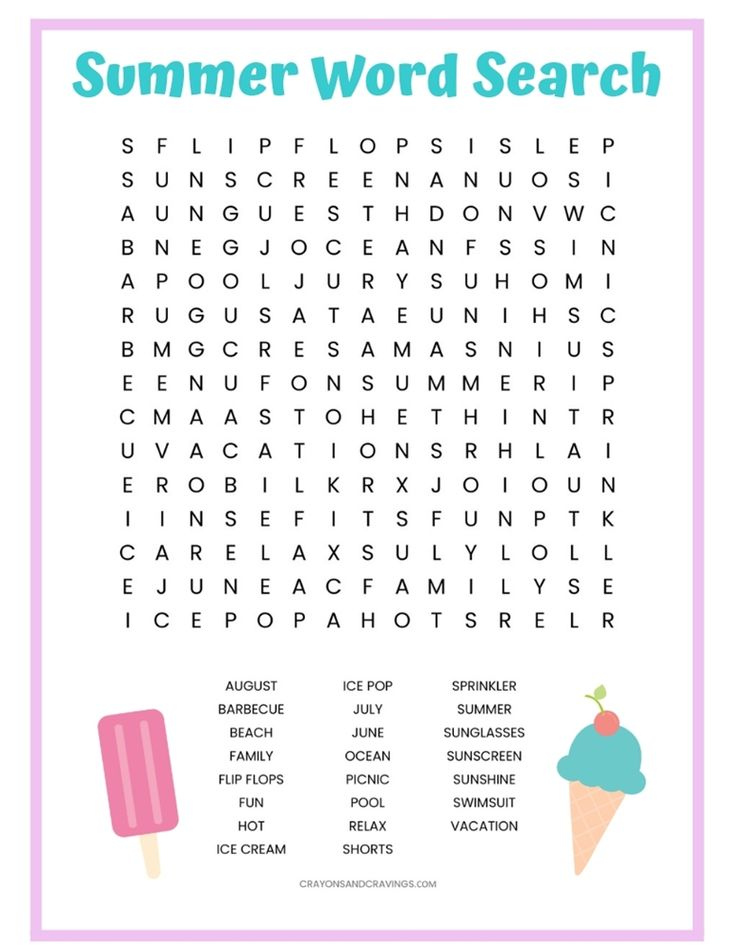 Free Summer Word Search Printable Worksheet With 23 Summer Themed 