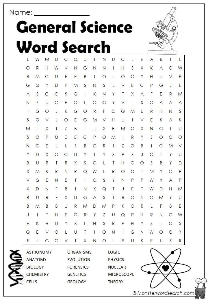 General Science Word Search Monster Word Search