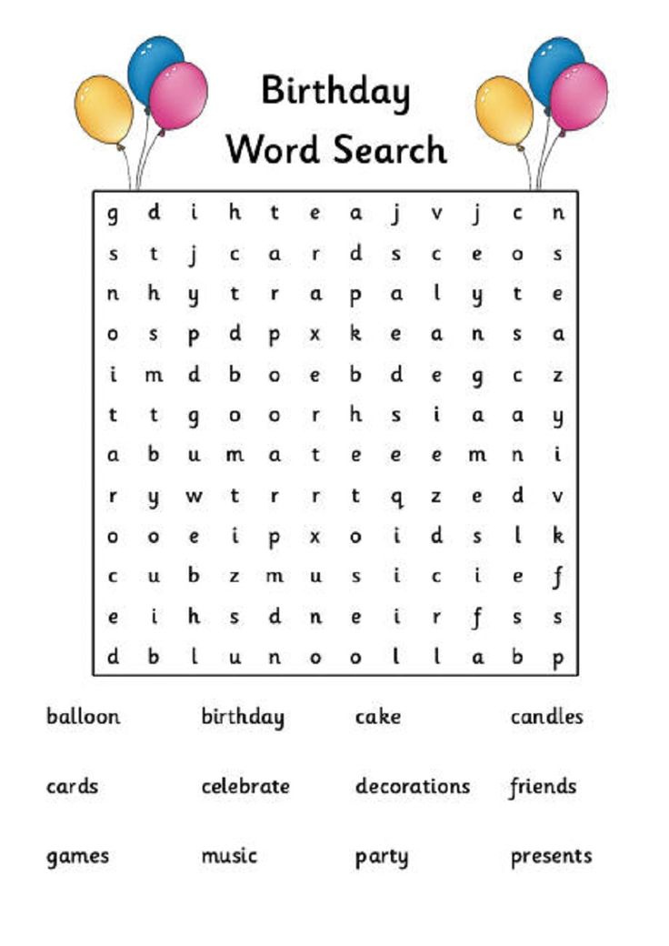 Happy Birthday Word Search Birthday Words Word Puzzles For Kids 