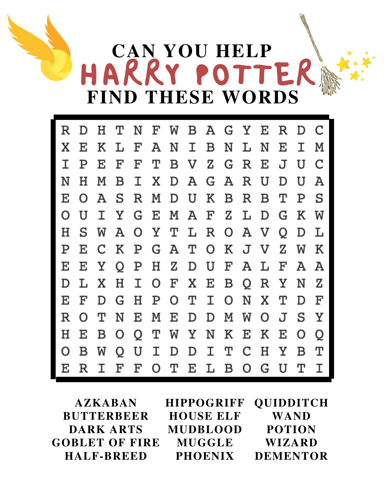 Harry Potter Word Search More Than Thursdays