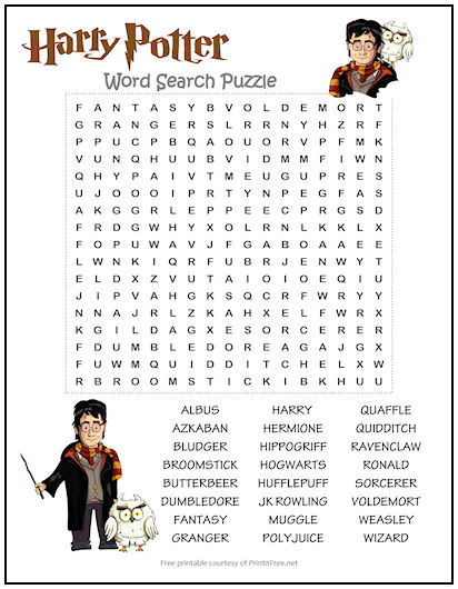 Harry Potter Word Search Puzzle Print It Free