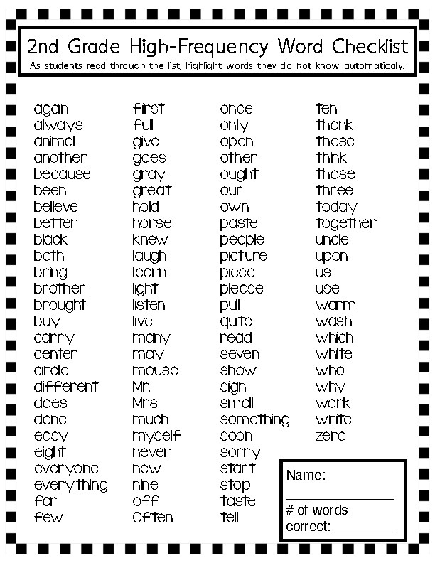 High Frequency Word Checklist For 2nd Grade Open Court By Serving Up 