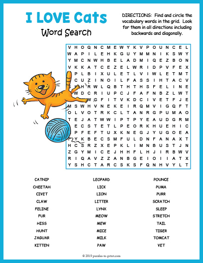 I LOVE Cats Word Search