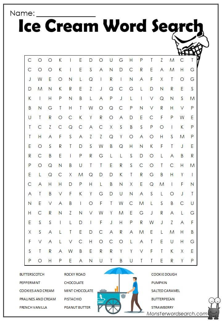 Ice Cream Word Search Free Printable Word Searches English 