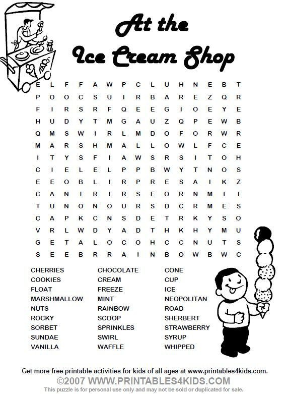 Ice Cream Word Search Free Word Search Puzzles Free Word Search 