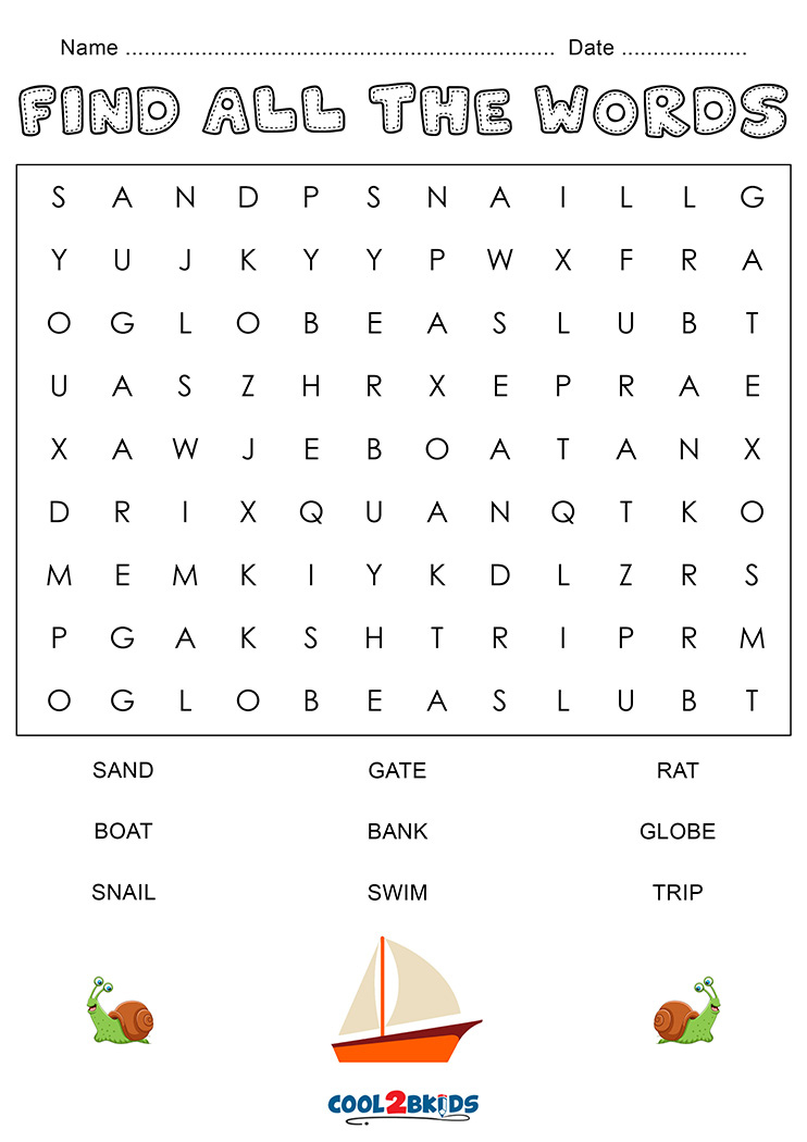 Kindergarten Word Search Cool2bKids