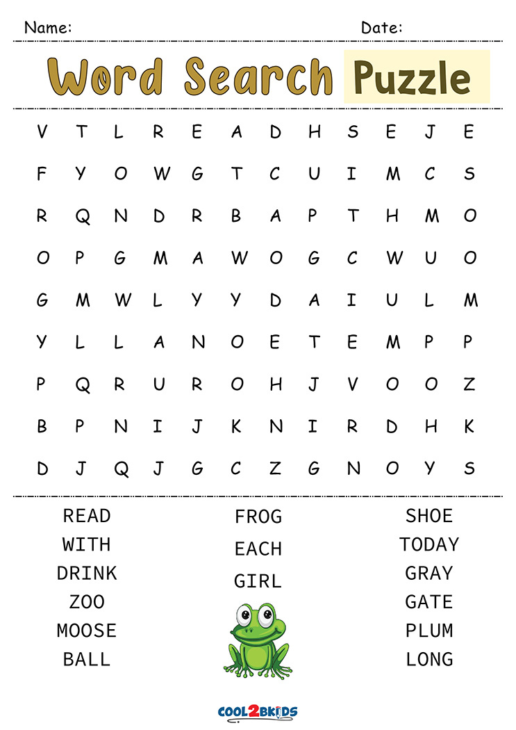 Kindergarten Word Search Cool2bKids