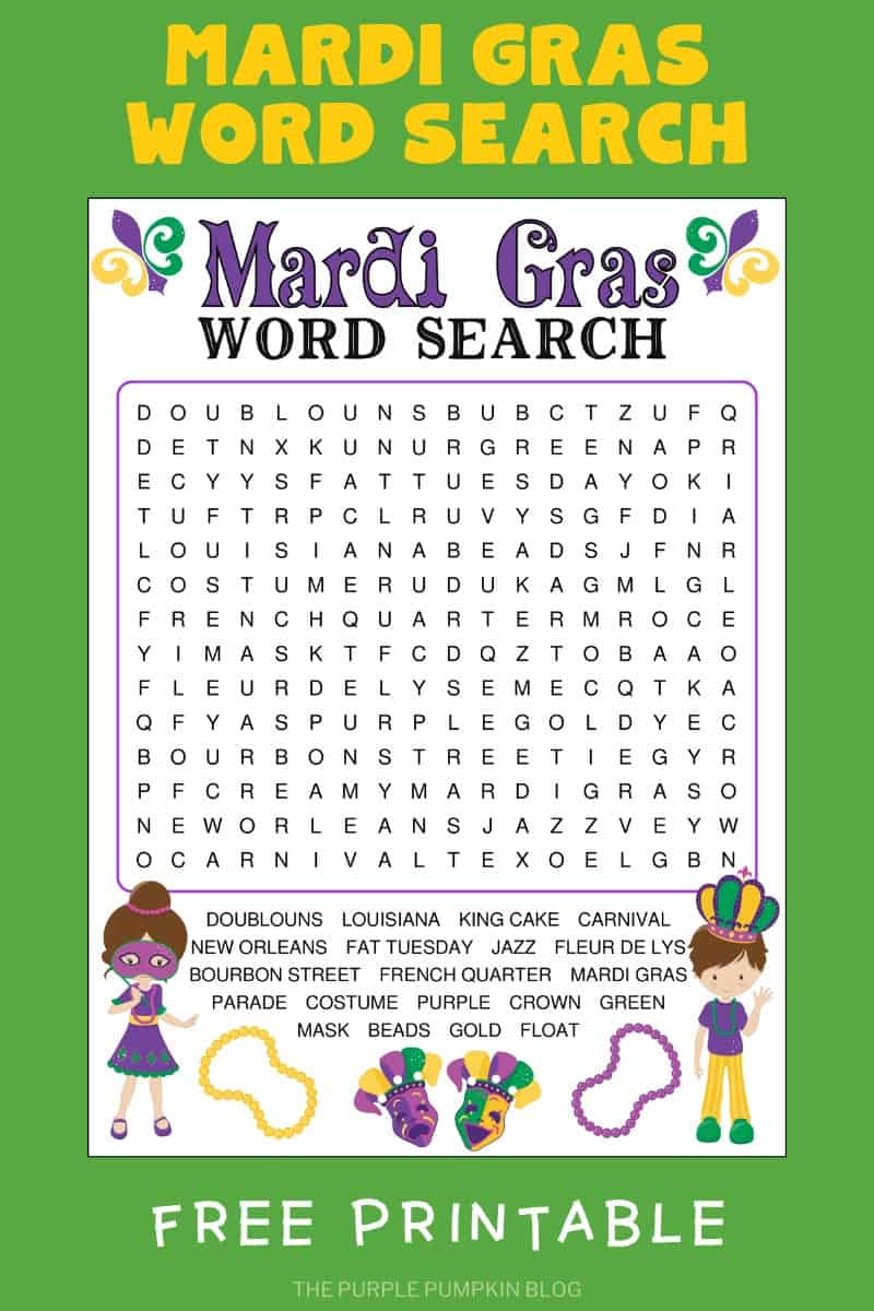 Mardi Gras Word Search Free Printable Activity For Mardi Gras