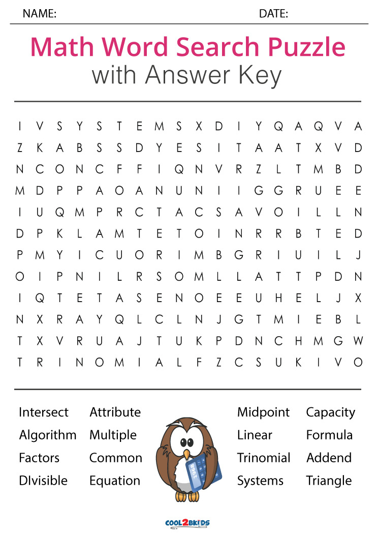 Math Word Search Cool2bKids