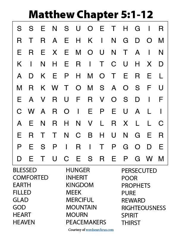 Matthew 5 1 12 Word Search Puzzle In 2020 Bible Word Searches 