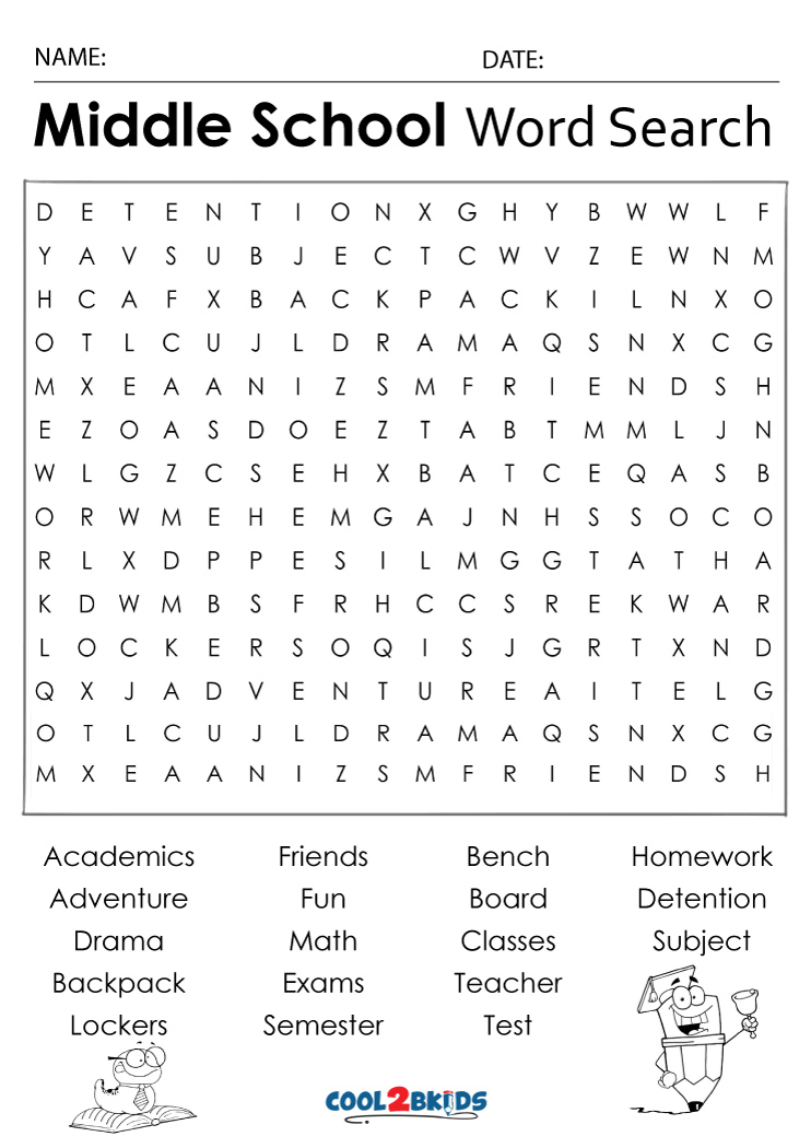 Middle School Word Search Cool2bKids