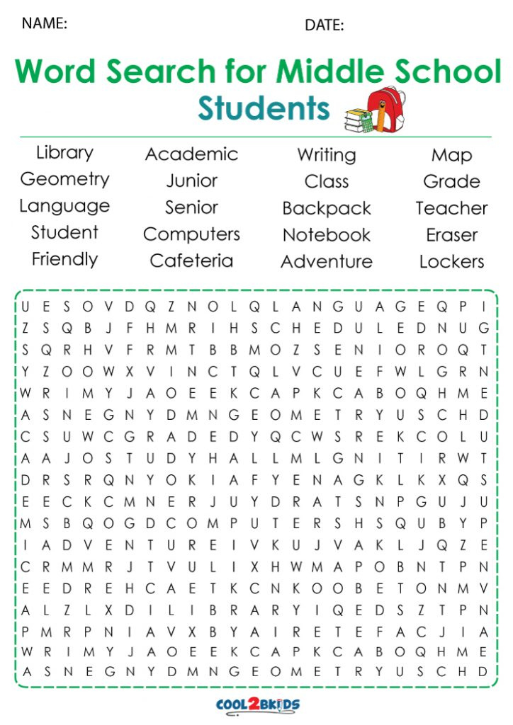 Middle School Word Search Cool2bKids