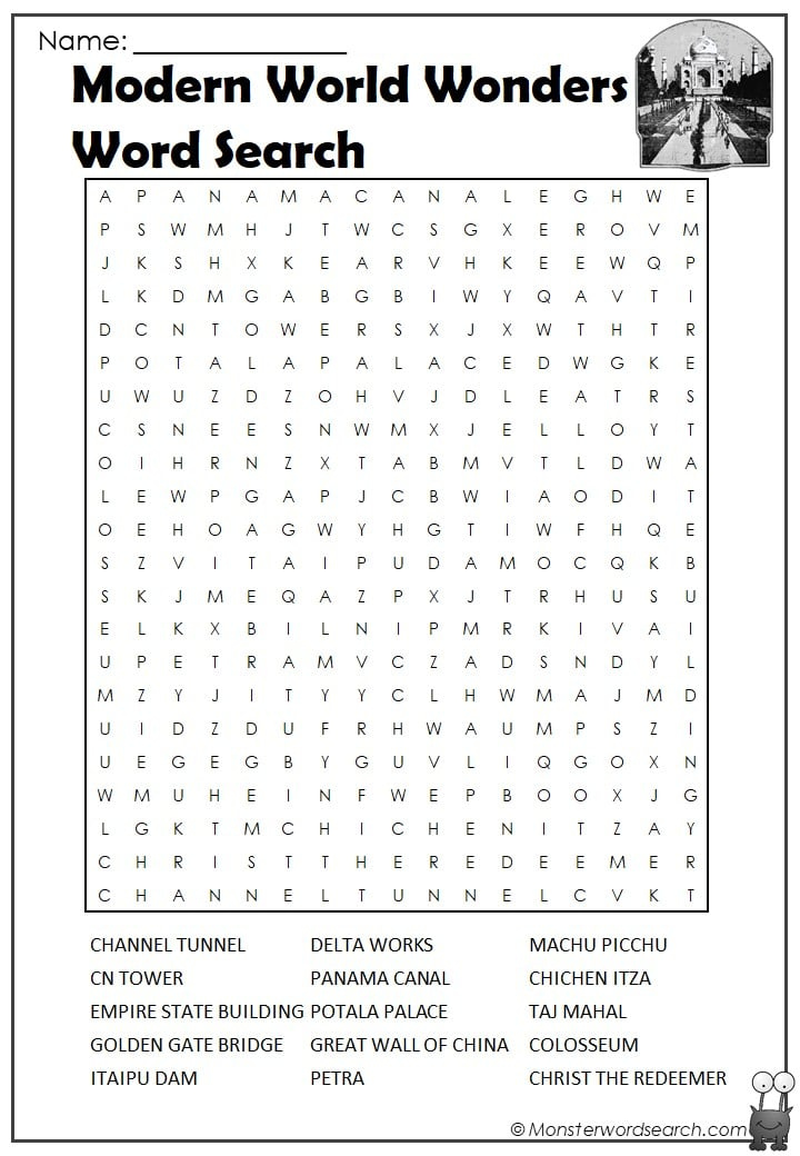 Modern World Wonders Word Search Monster Word Search