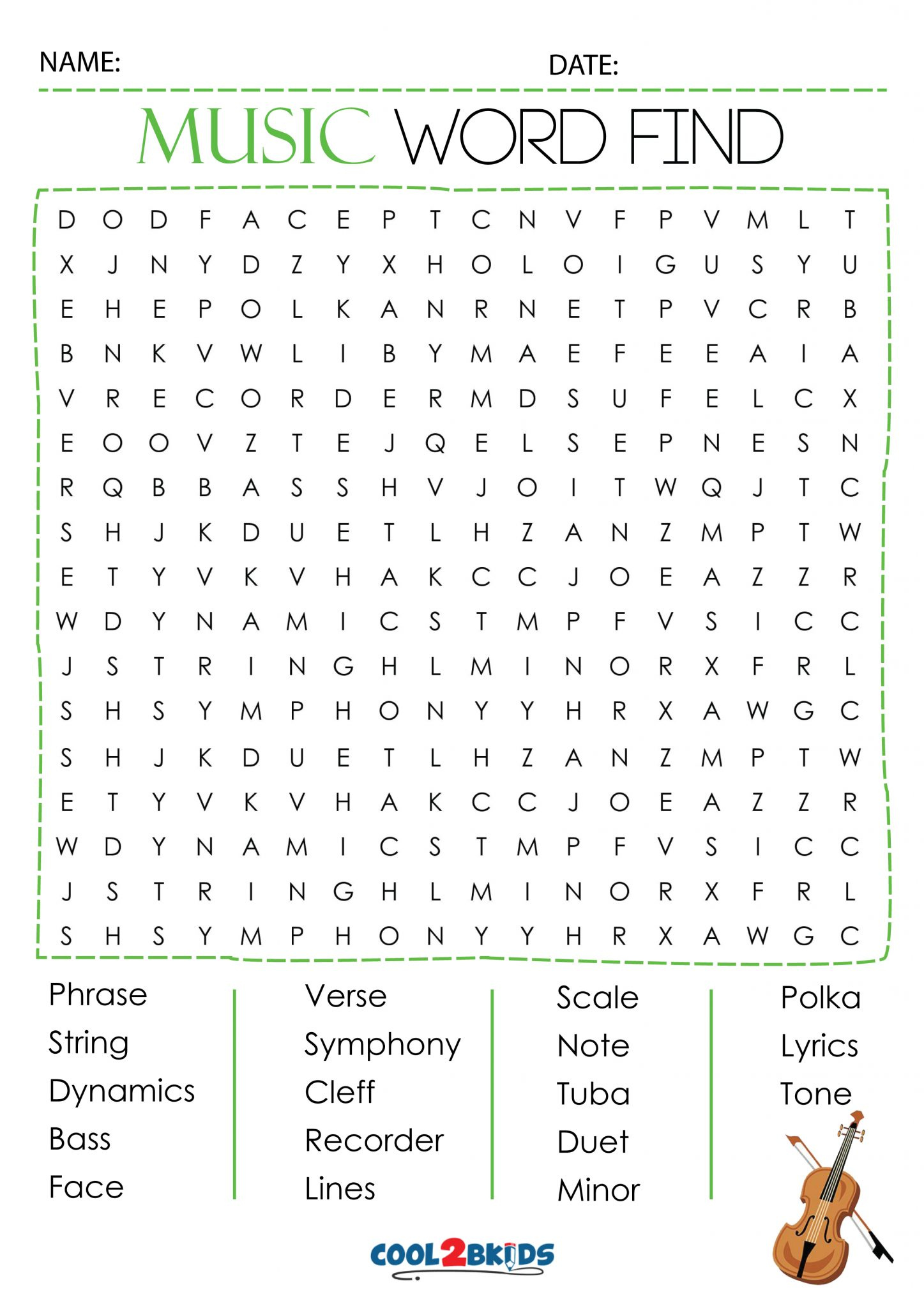 Music Word Search Cool2bKids