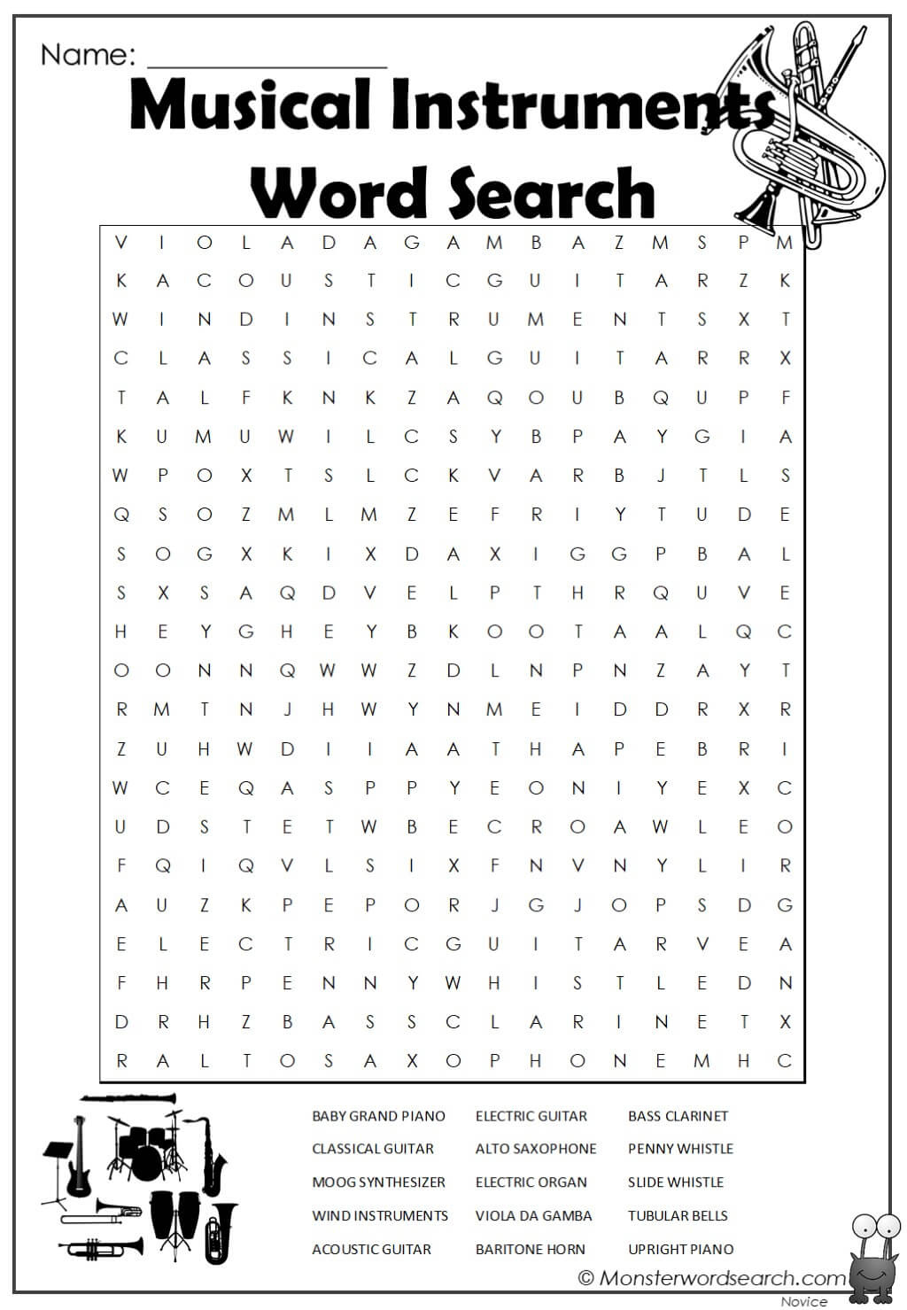 Musical Instruments Word Search 1 jpg Monster Word Search
