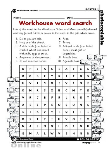 My Life In The Workhouse Word Search FREE Primary KS2 Teaching 