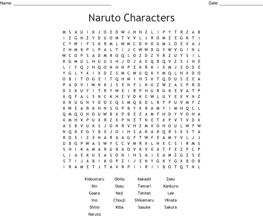 Naruto Characters Word Search WordMint