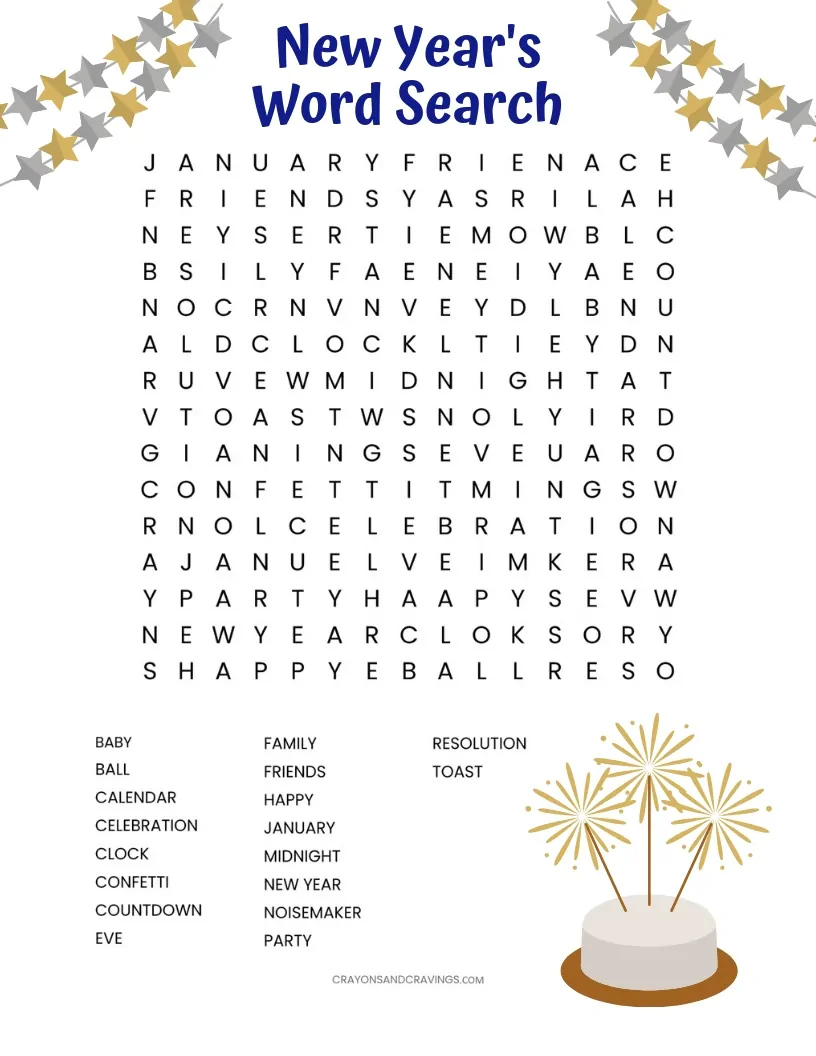 New Year s Word Search Free Printable