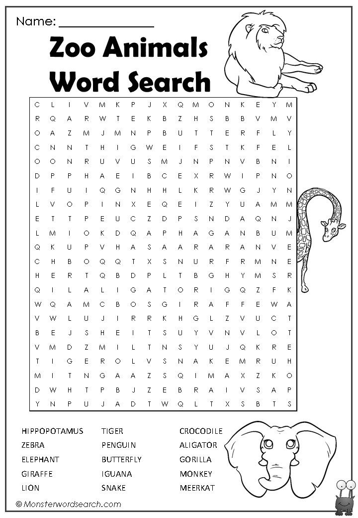 Nice Zoo Animals Word Search Word Puzzles For Kids Zoo Animals Kids 