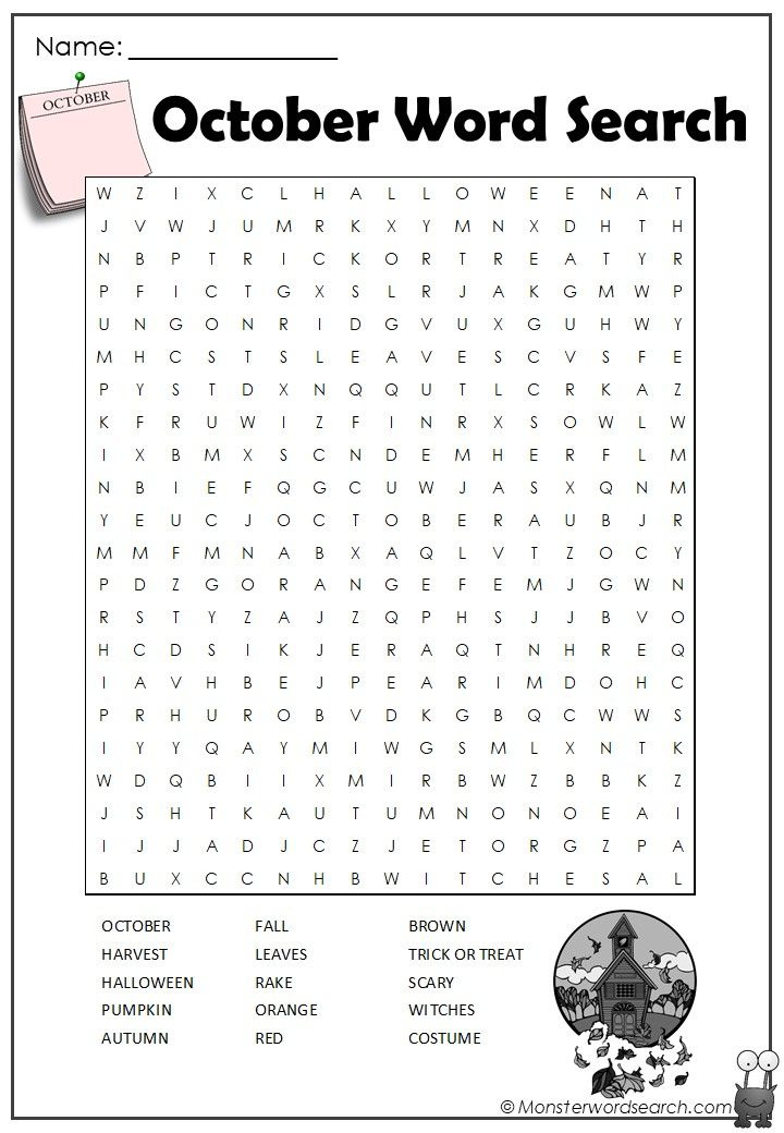 Printable Word Puzzles For October
