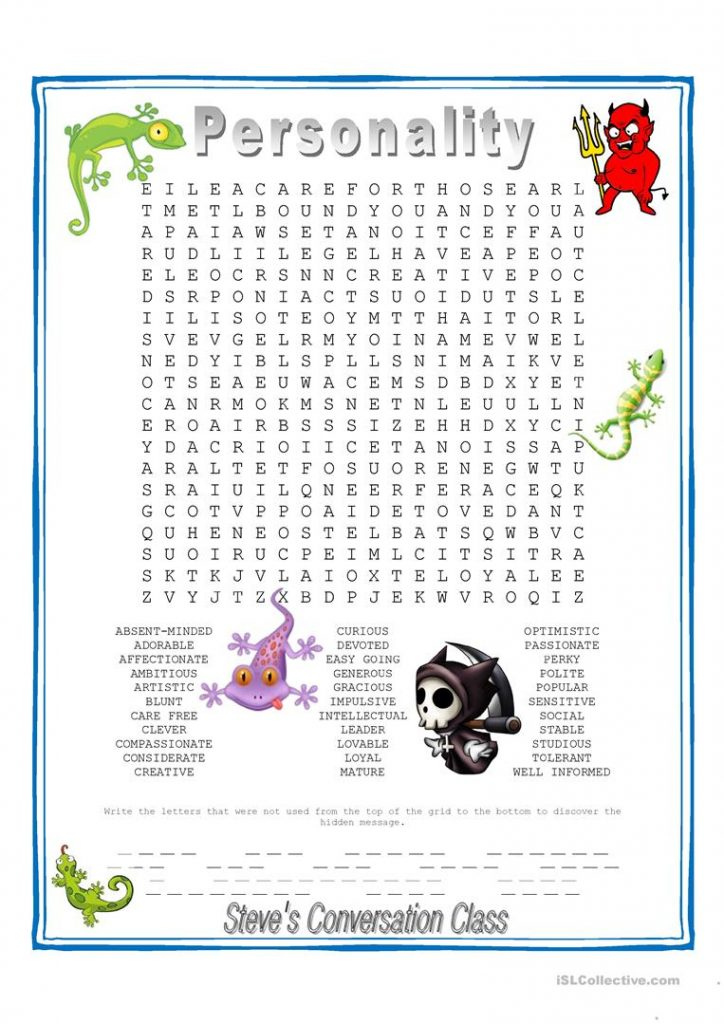 Personality Hidden Message Wordsearch Worksheet Free Esl Free 