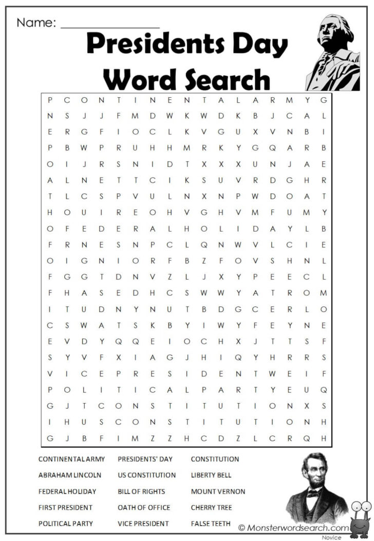 Presidents Day Word Search Monster Word Search Printable Word Search