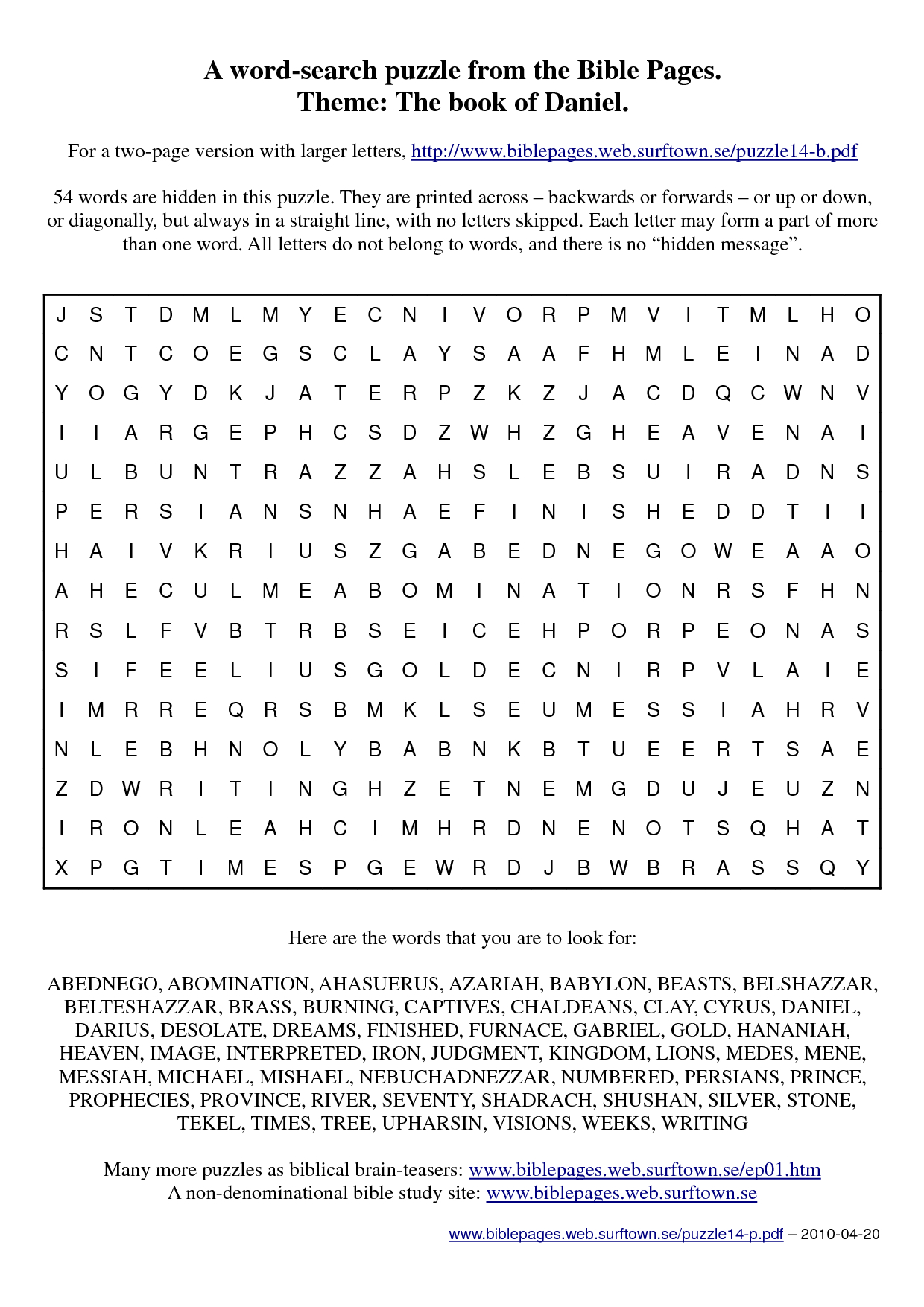 Printable Bible Word Search Puzzles For Youth Word Search Printable