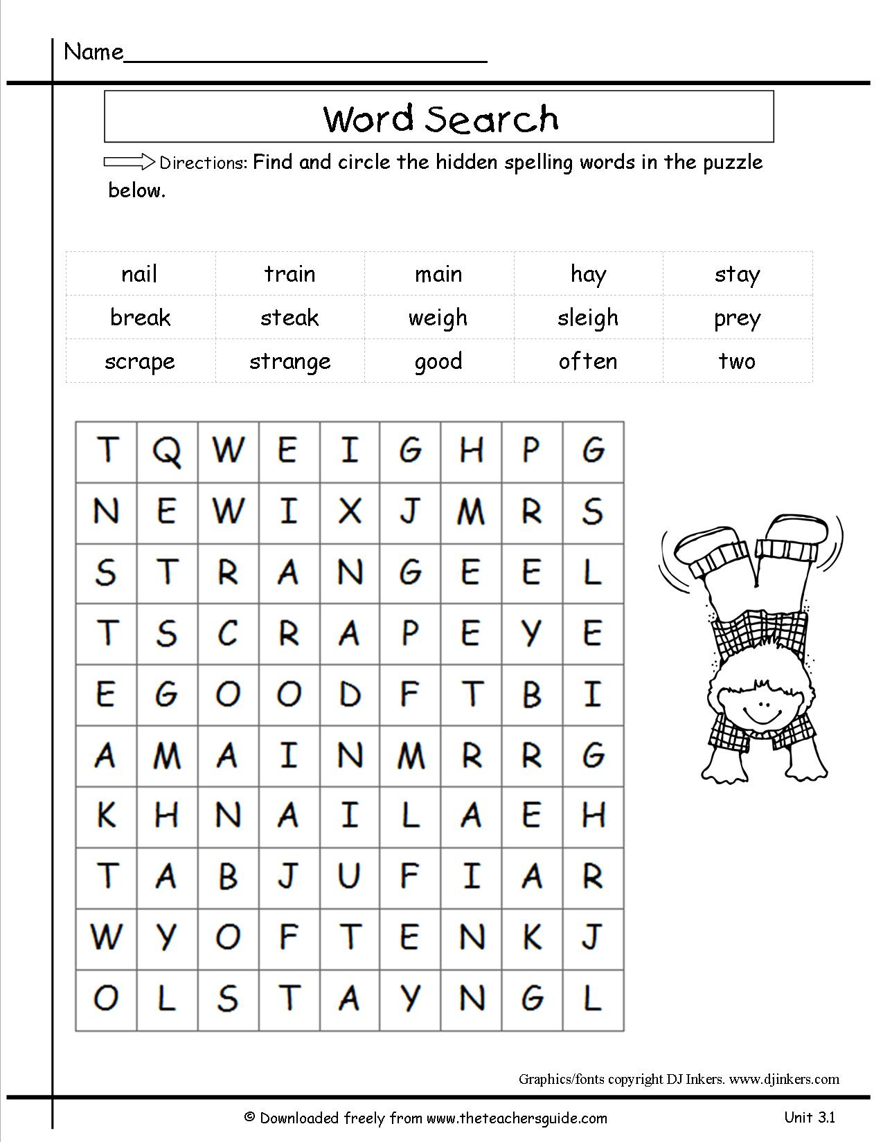 Spelling Words 2nd Grade Printable Word Search