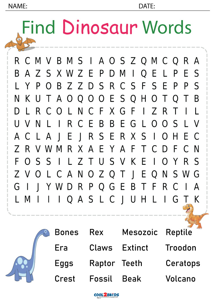 Printable Dinosaur Word Search Cool2bKids