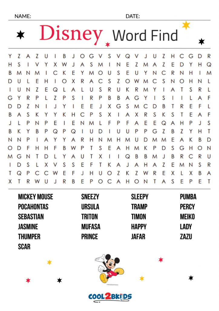 Printable Disney Word Search Cool2bKids