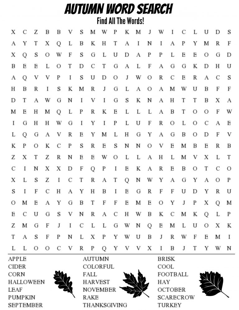 Printable Fall Word Search Puzzles 101 Activity