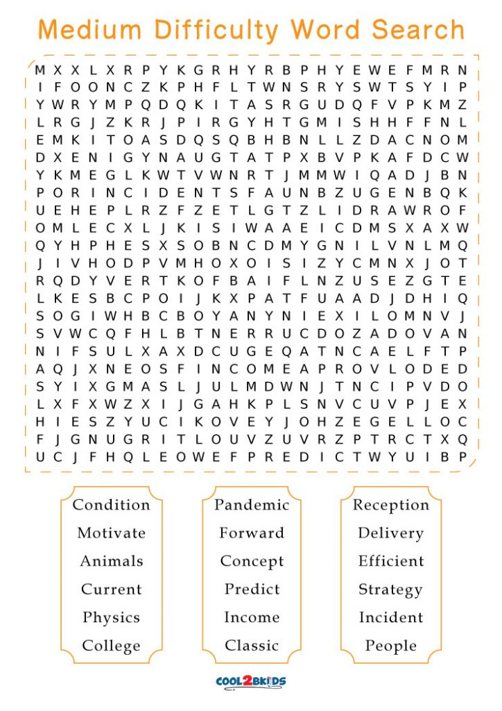 Printable Medium Word Search Cool2bKids