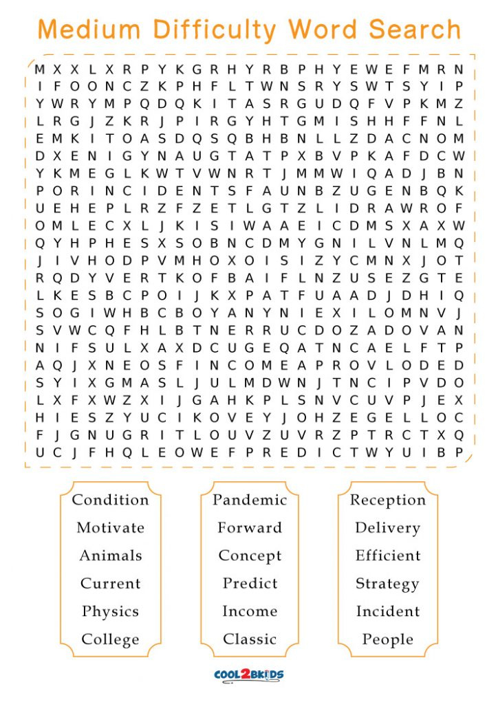 Word Search Printable Medium Difficulty