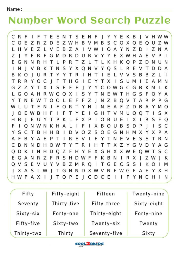 Number Word Search Free Printable Printable Word Search