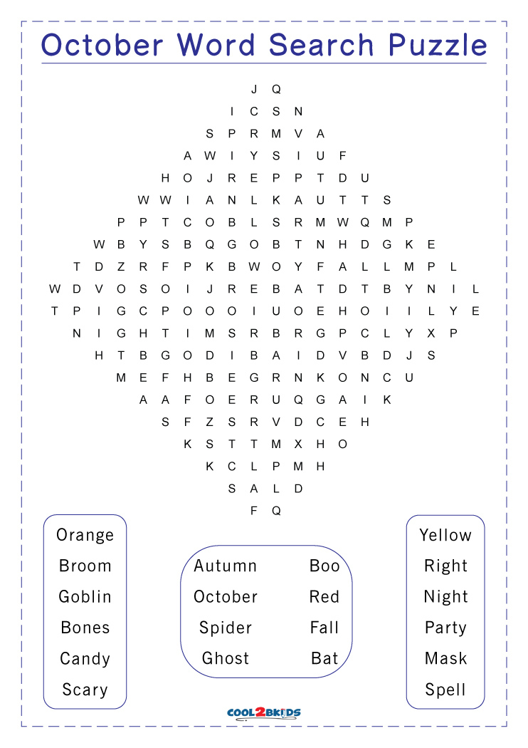 October Printable Word Search Puzzles