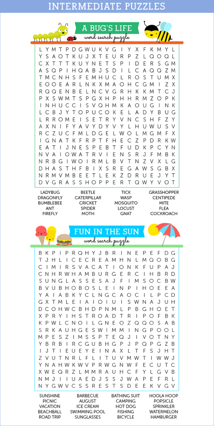 Word Search Puzzles Printable Intermediate