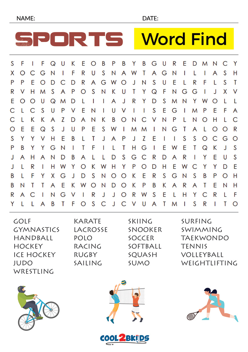 Printable Sports Word Search Cool2bKids