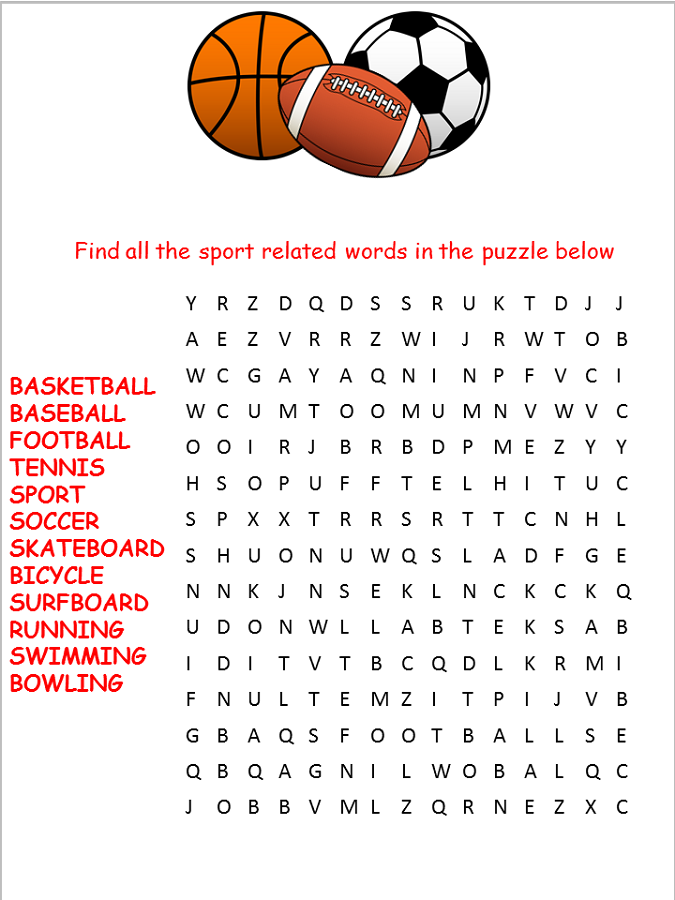 Printable Sports Word Search