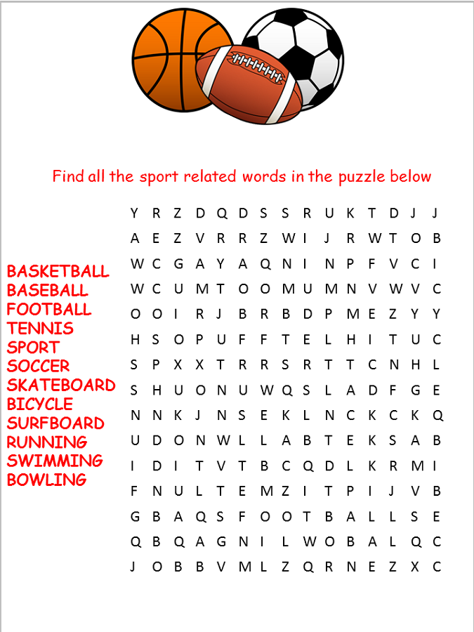 Word Search Printable Sports