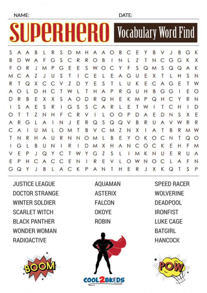 Printable Superhero Word Search Cool2bKids Printable Word Search