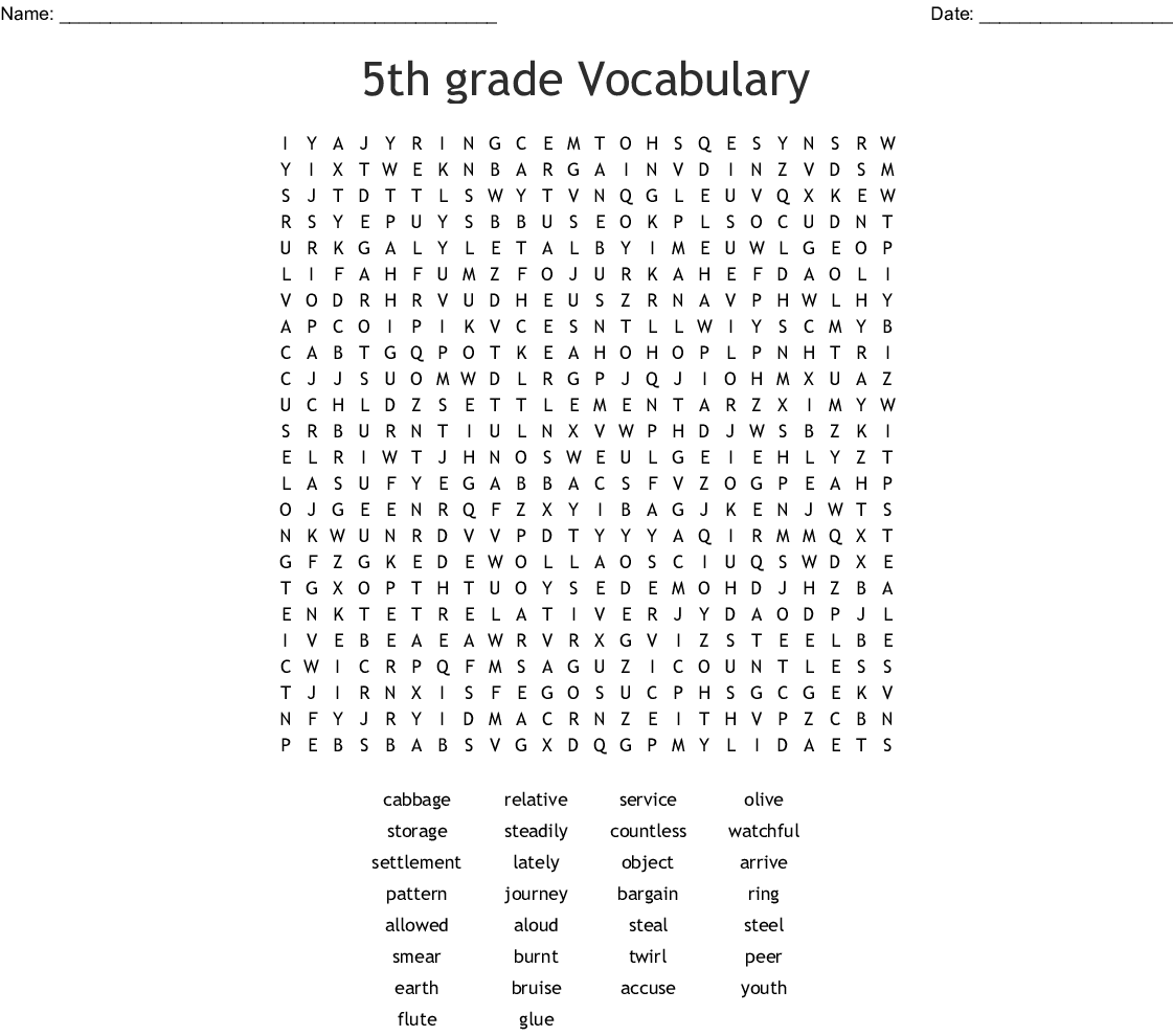 Printable Word Search Grade 5 FreePrintableTM