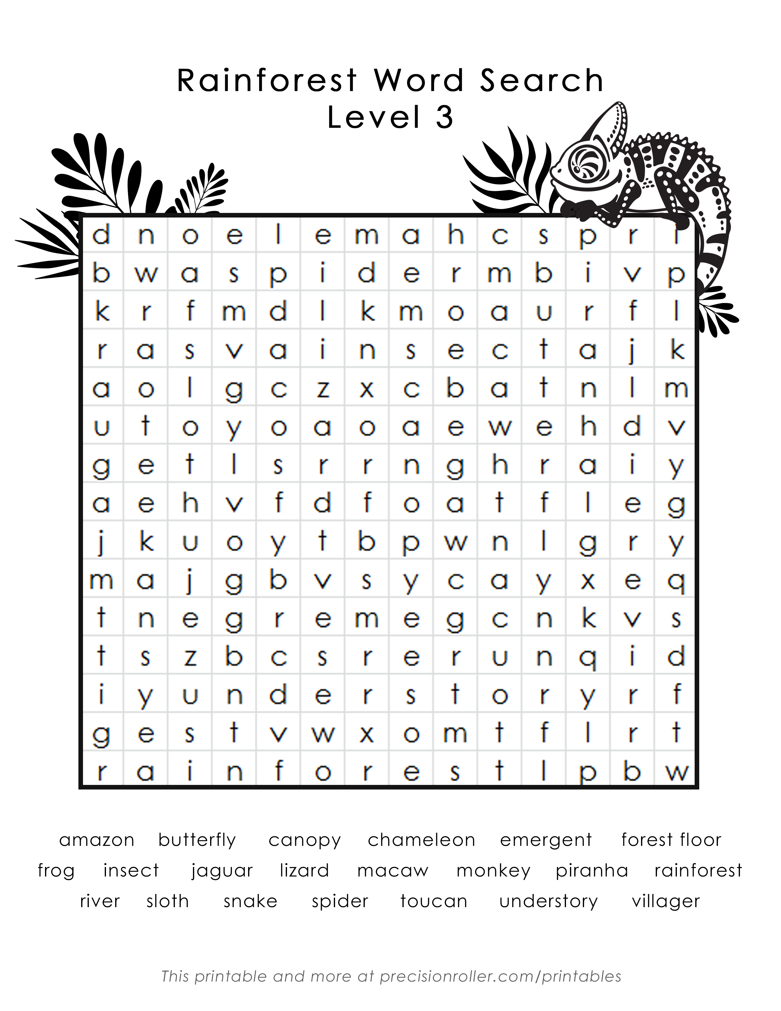 Rainforest themed Free Printable Word Search Precision Printables