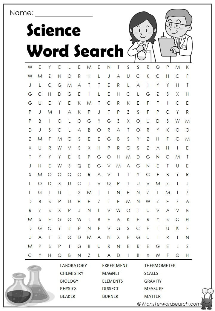 Science Word Search Monster Word Search Printable Word Search