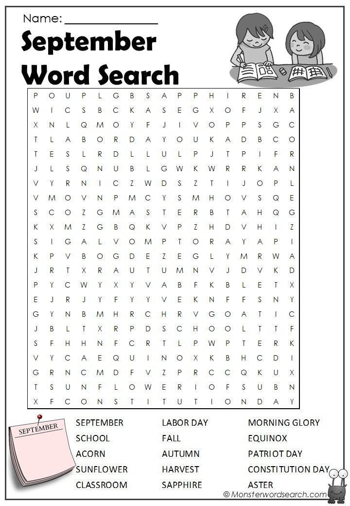 Large Print Word Search Printable September